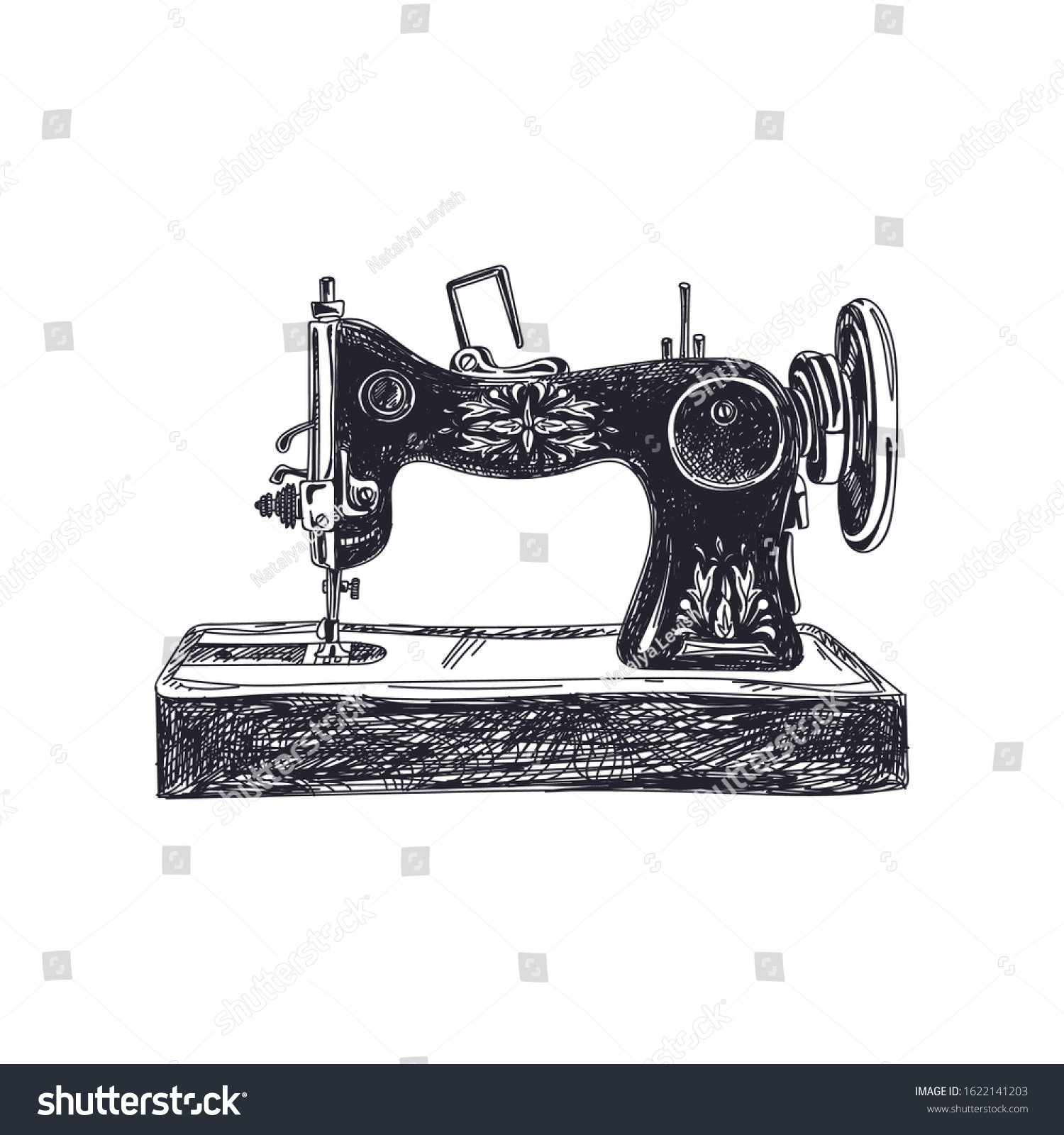 Sewing Machine Hand Drawn Black White Stock Vector (Royalty Free ...