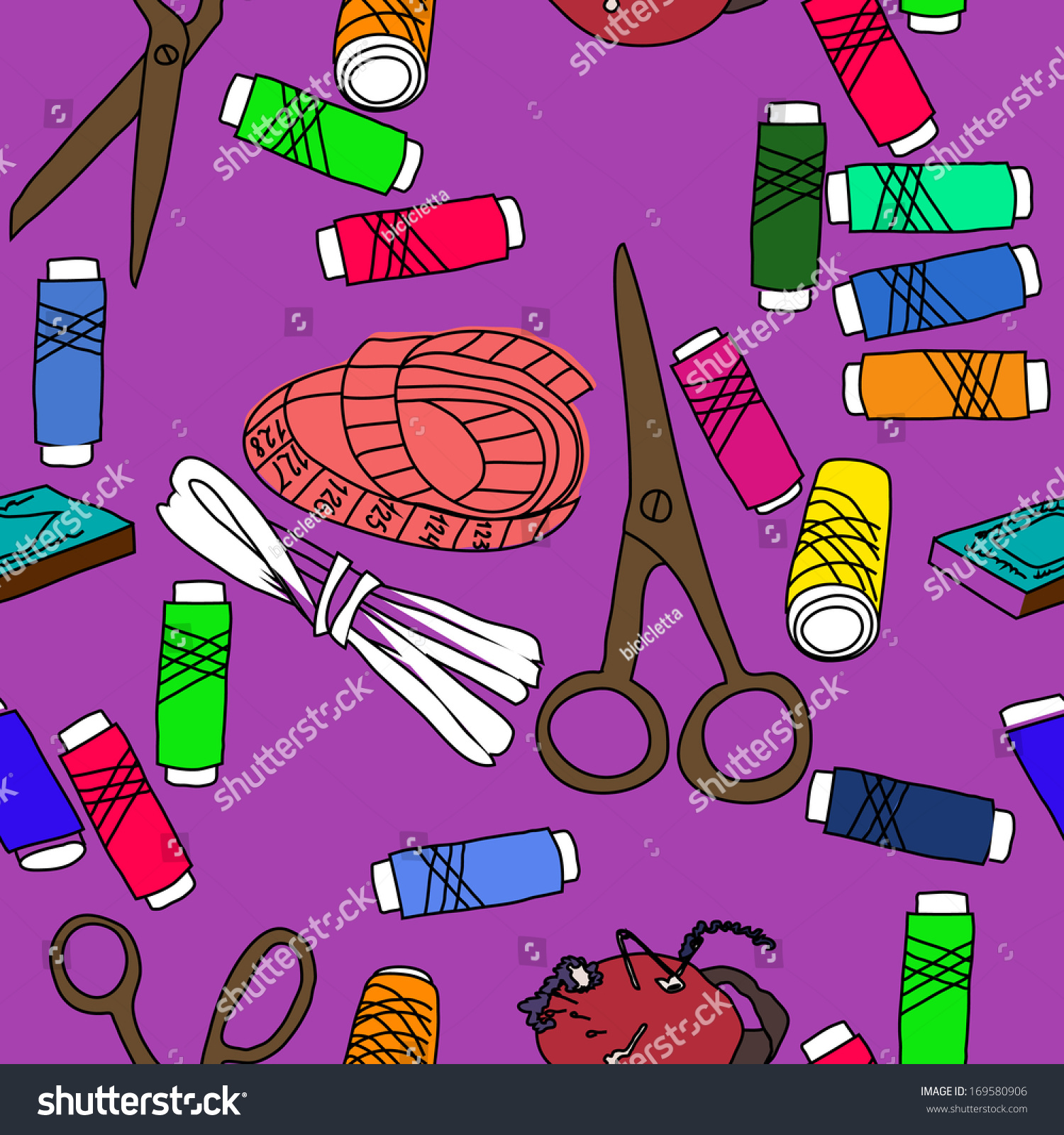 Sewing Tools On Purple Background My Stock Vector 169580906