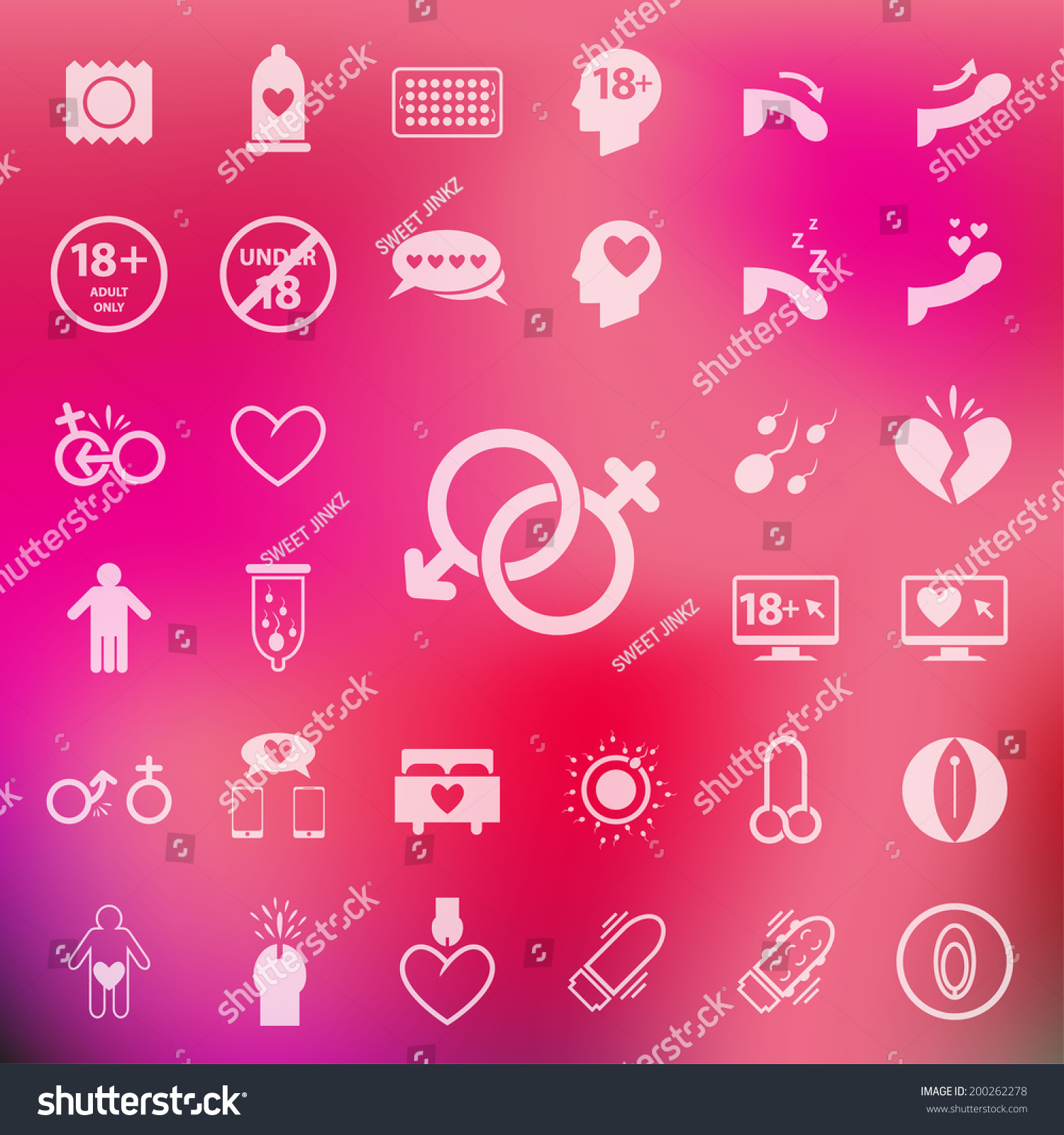 ぼかしたピンクの背景にセックスアイコンセット のベクター画像素材 ロイヤリティフリー
