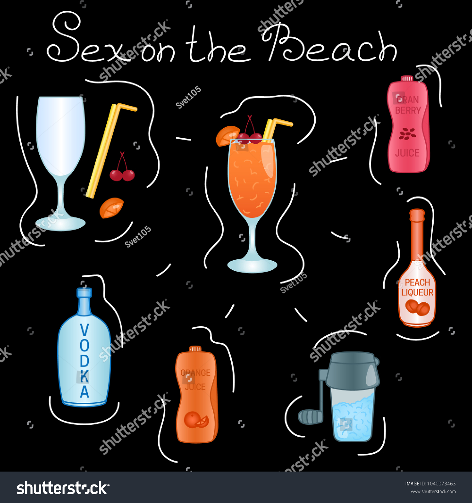 Sex On Beach Cocktail Ingredients Isolated Vetor Stock Livre De