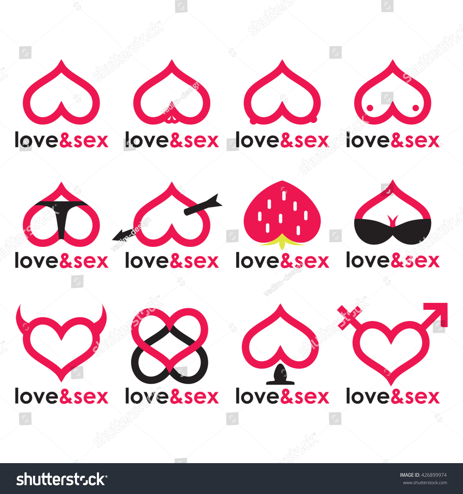 Sex Shop Logo Hearts Collection Stock Vector Illustration 426899974