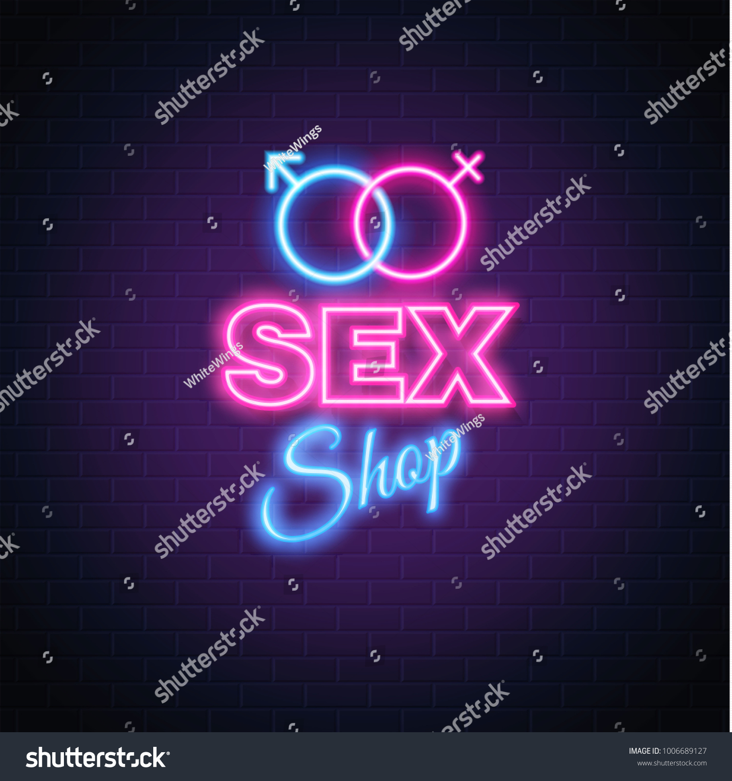 Sex Shop Neon Sign Brick Wall Stock Vector Royalty Free 1006689127