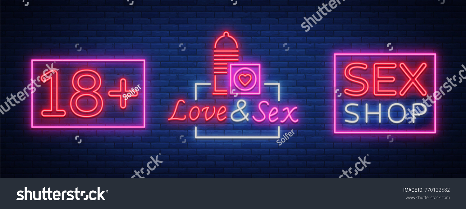 Sex Shop Set Logos Neon Style Stock Vector Royalty Free 770122582