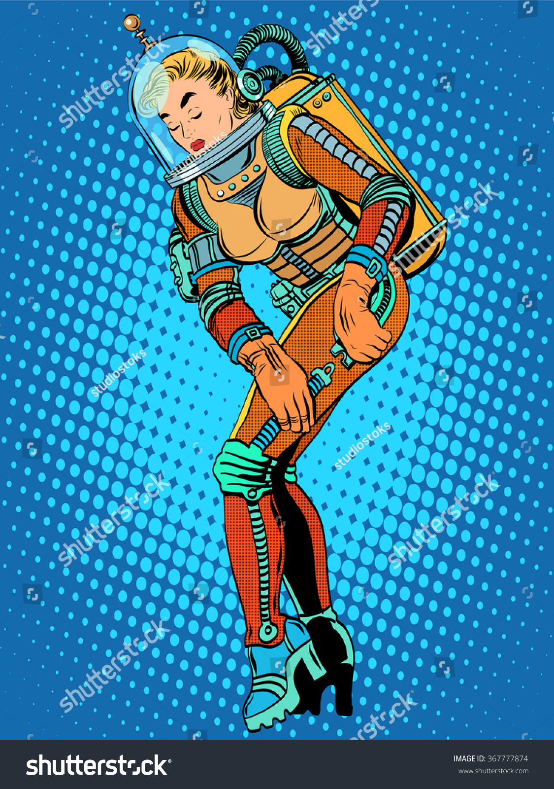 Vektor Stok Sexy Beautiful Girl Astronaut Spacesuit Tanpa Royalti Shutterstock