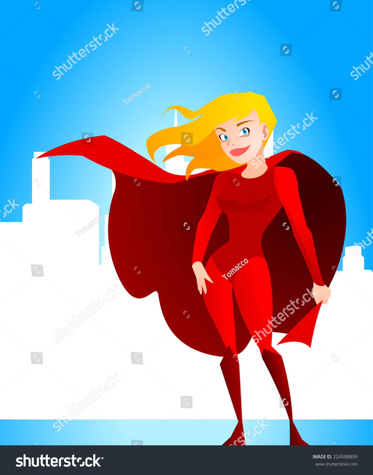 Sexy Blonde Superhero Woman Standing Confident Stock Vector 224588899 ...