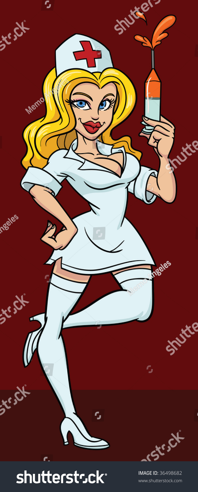 Sexy Cartoon Nurse Syringe Character Background Stock Vector 36498682