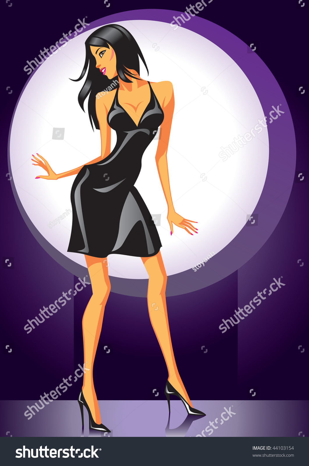 Sexy Dancing Girl In Black Dress Vector Illustration 44103154 Shutterstock 1133