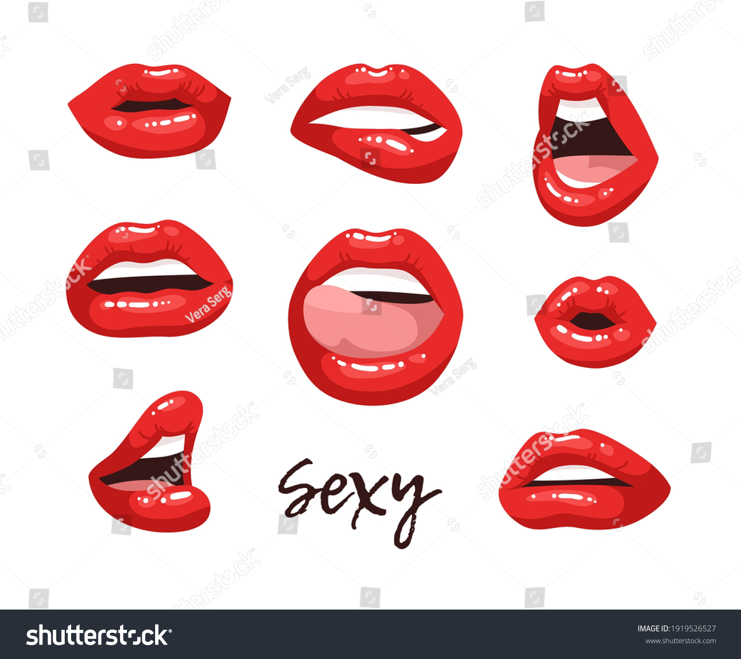 Sexy Female Lips Red Lipstick Vector Stock Vector Royalty Free 1919526527
