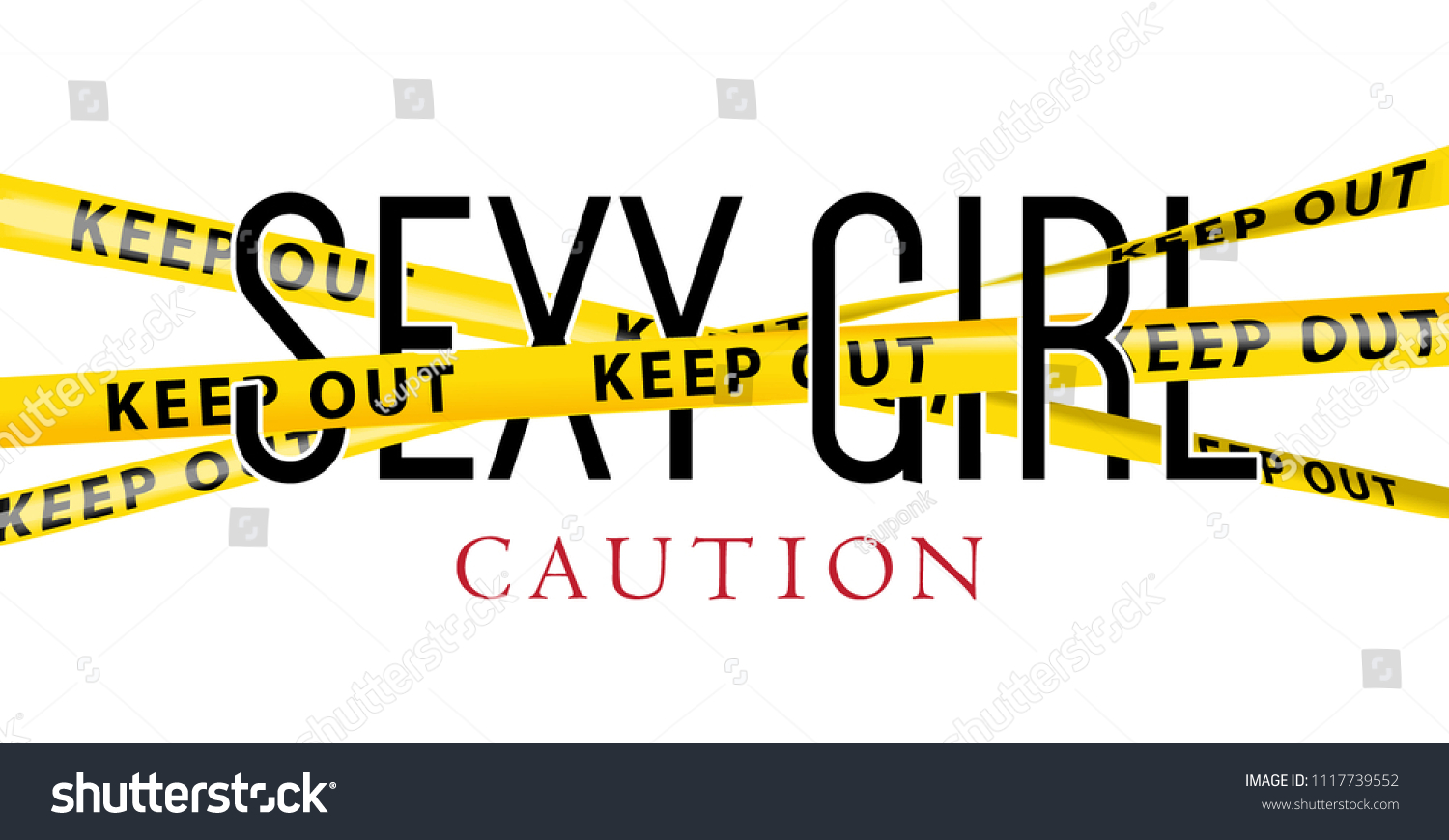 黄色いキープアウトテープとセクシーな女の子タイポグラフィーのスローガン のベクター画像素材 ロイヤリティフリー