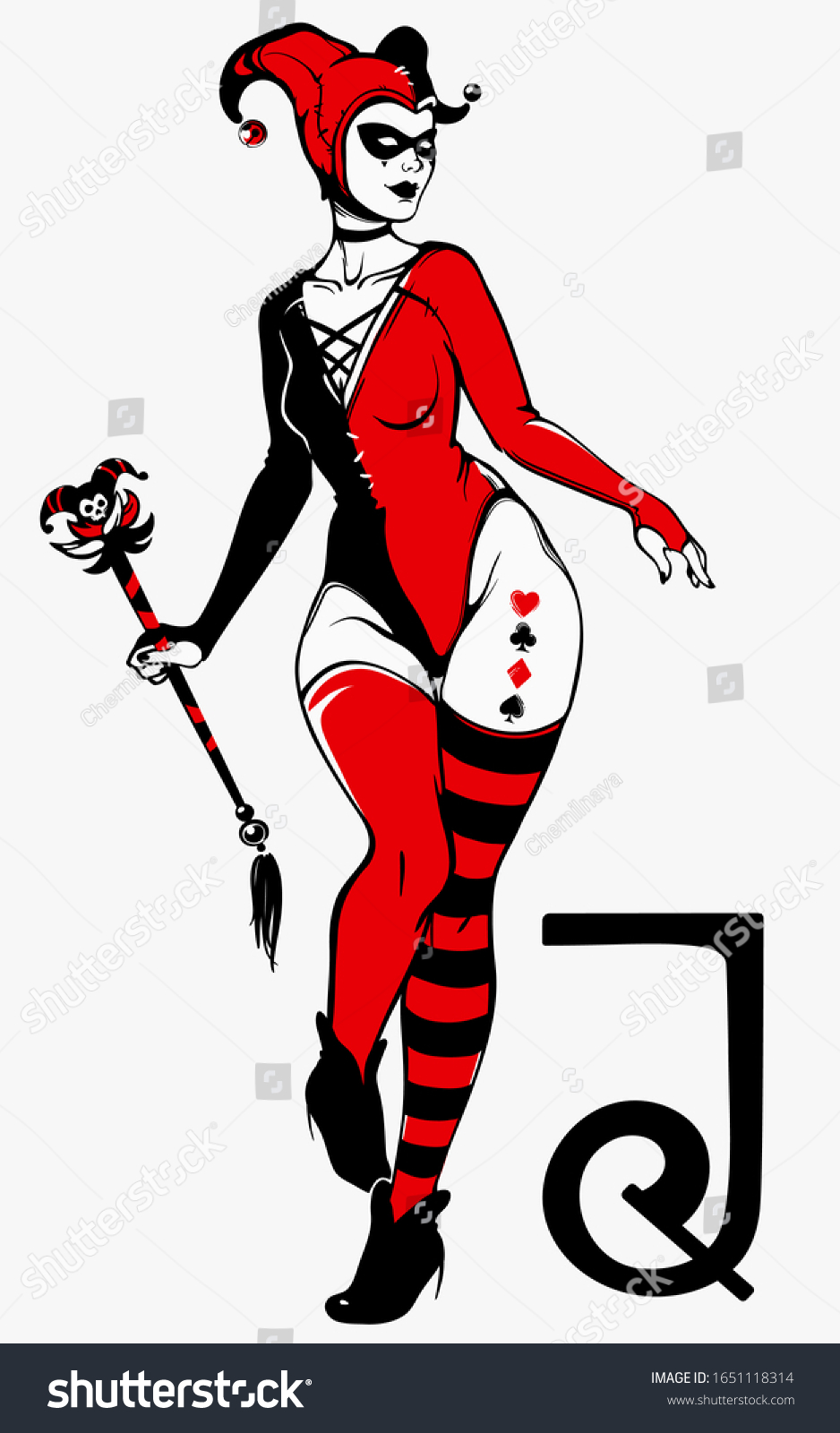 Sexy Joker Girl Red Black Colors Stock Vector Royalty Free 1651118314