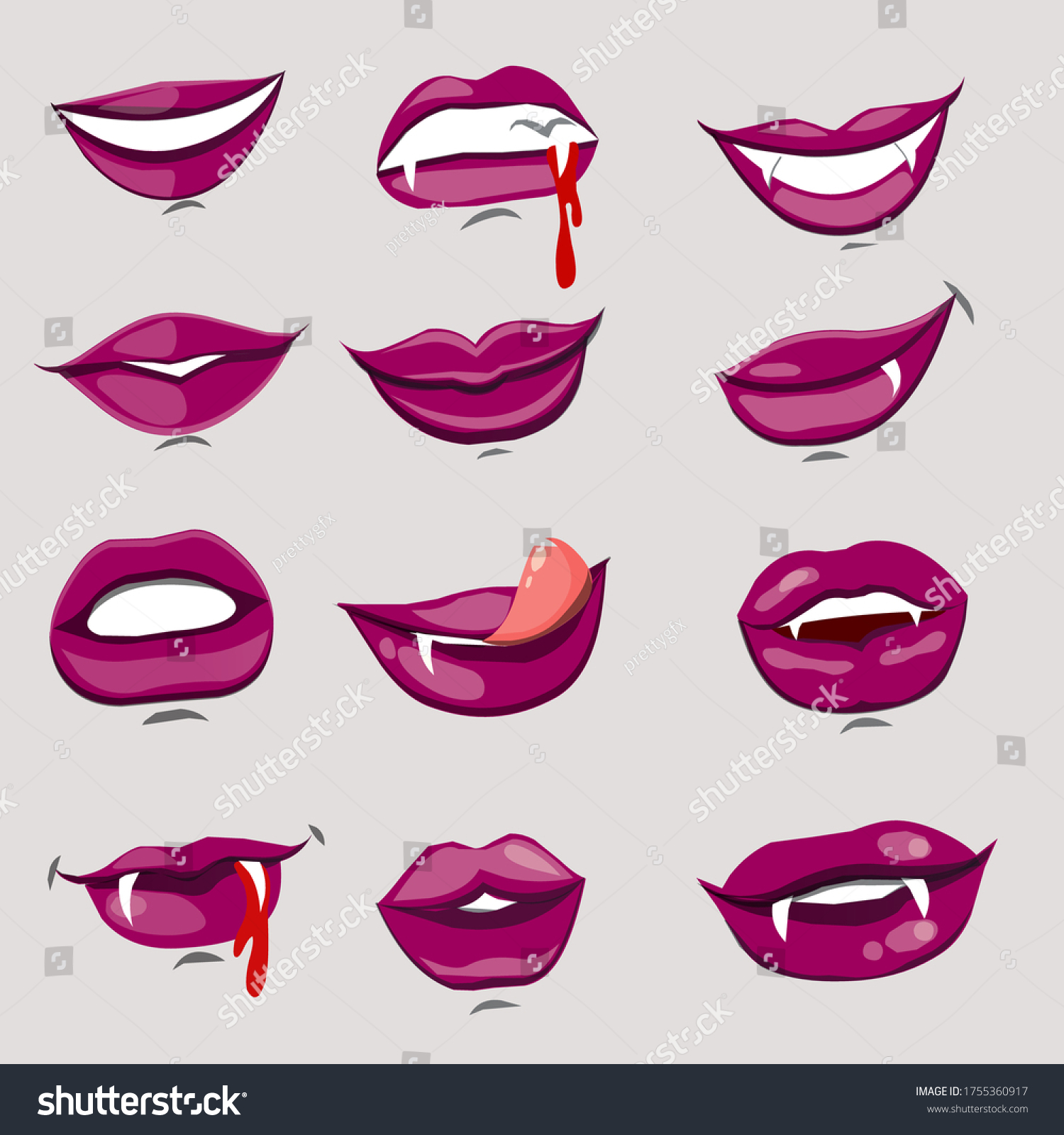 Sexy Lips Illustration Set Vampire Fangs Stock Vector (Royalty Free ...