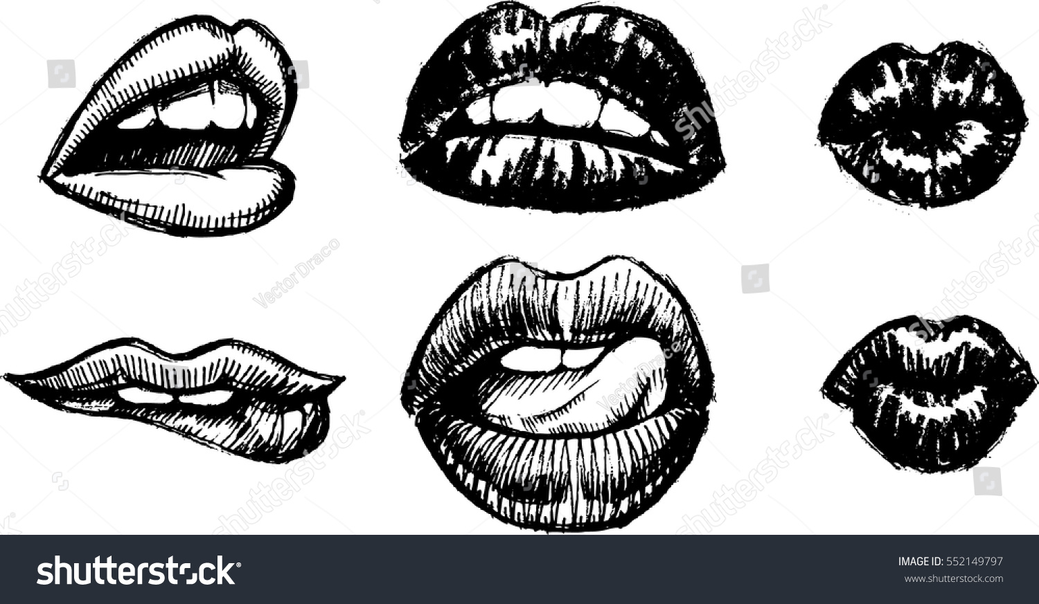 Sexy Lips Sketch Set Stock Vector 552149797 Shutterstock