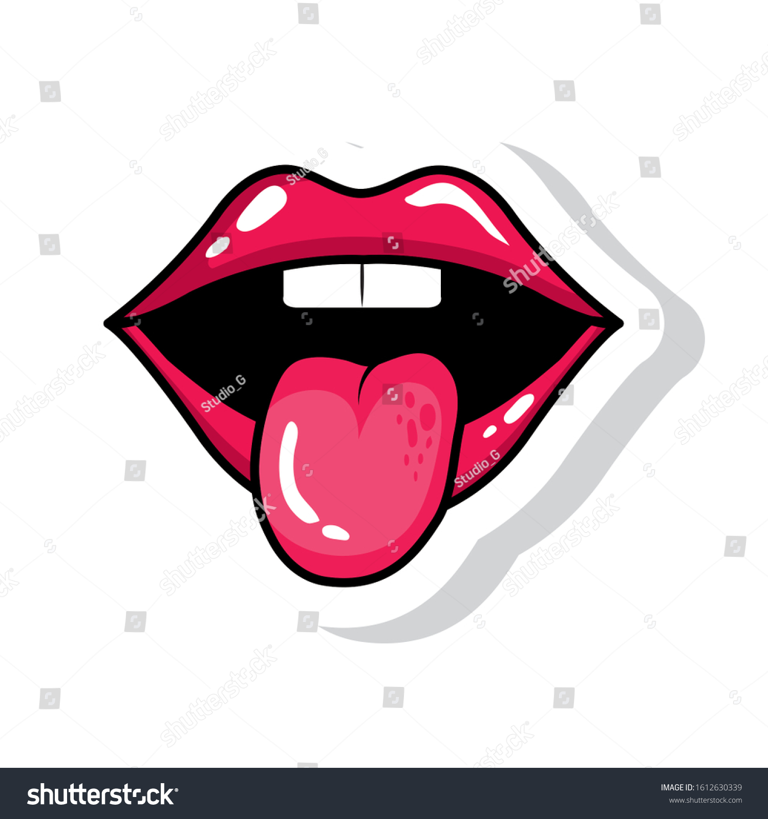 Vektor Stok Sexy Mouth Tongue Out Pop Art Tanpa Royalti 1612630339