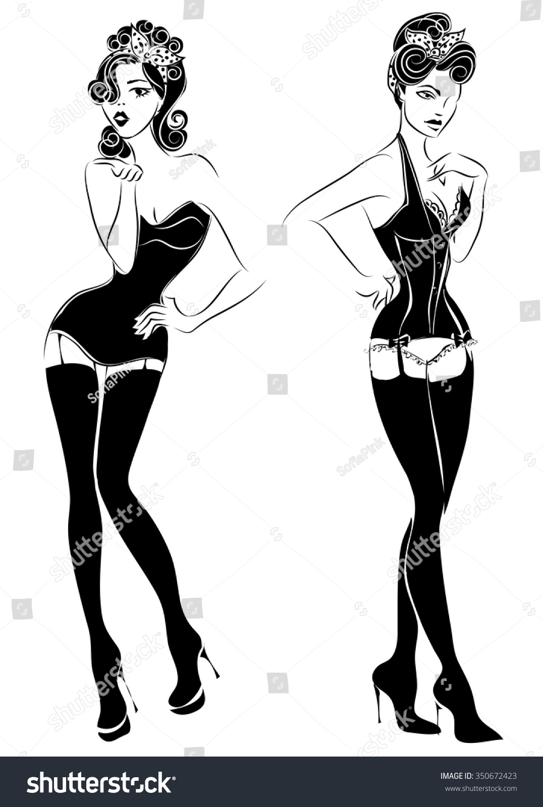 Sexy Pinup Girl Lingerie Vector Illustration 스톡 벡터 로열티 프리 350672423