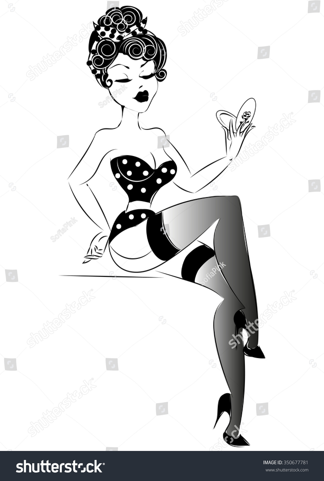 Vektor Stok Sexy Pinup Girl Lingerie Vector Illustration Tanpa Royalti 350677781 Shutterstock 0968