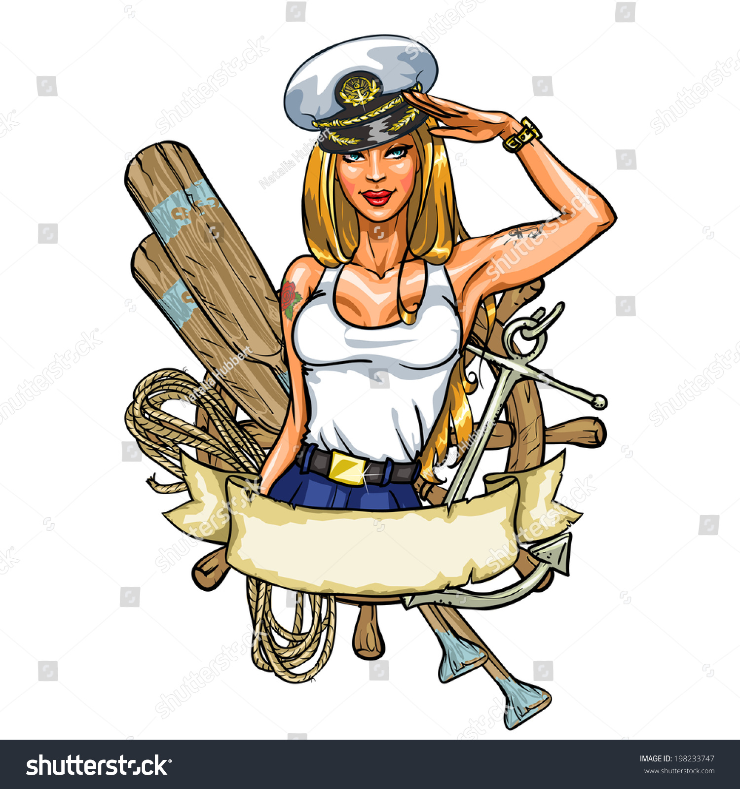 Sexy Pin Sailor Girl Label Stock Vector 198233747 Shutterstock