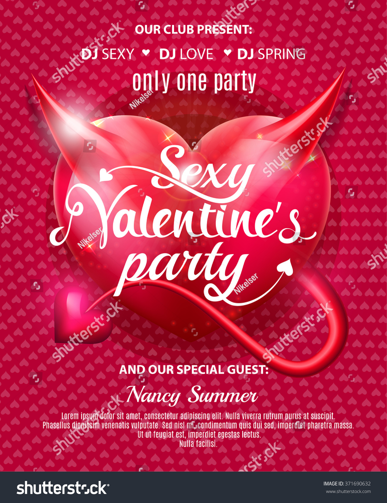 Sexy Valentines Day Party Flyer Vector Stock Vector 371690632 Shutterstock