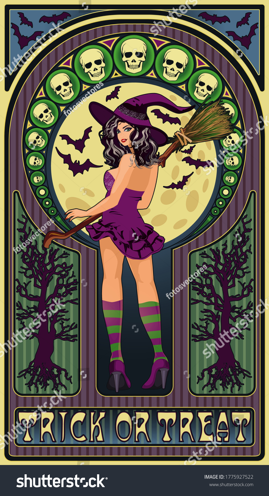 Sexy Witch Full Moon Art Nouveau Stock Vector Royalty Free 1775927522 6797