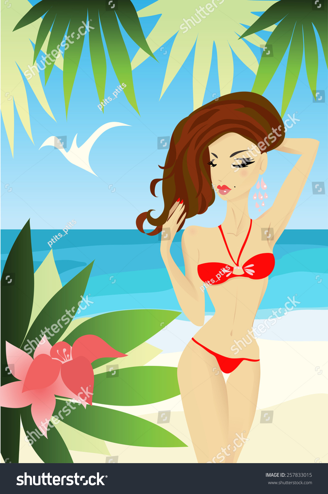 Sexy Woman On Beach Vector Illustration Shutterstock