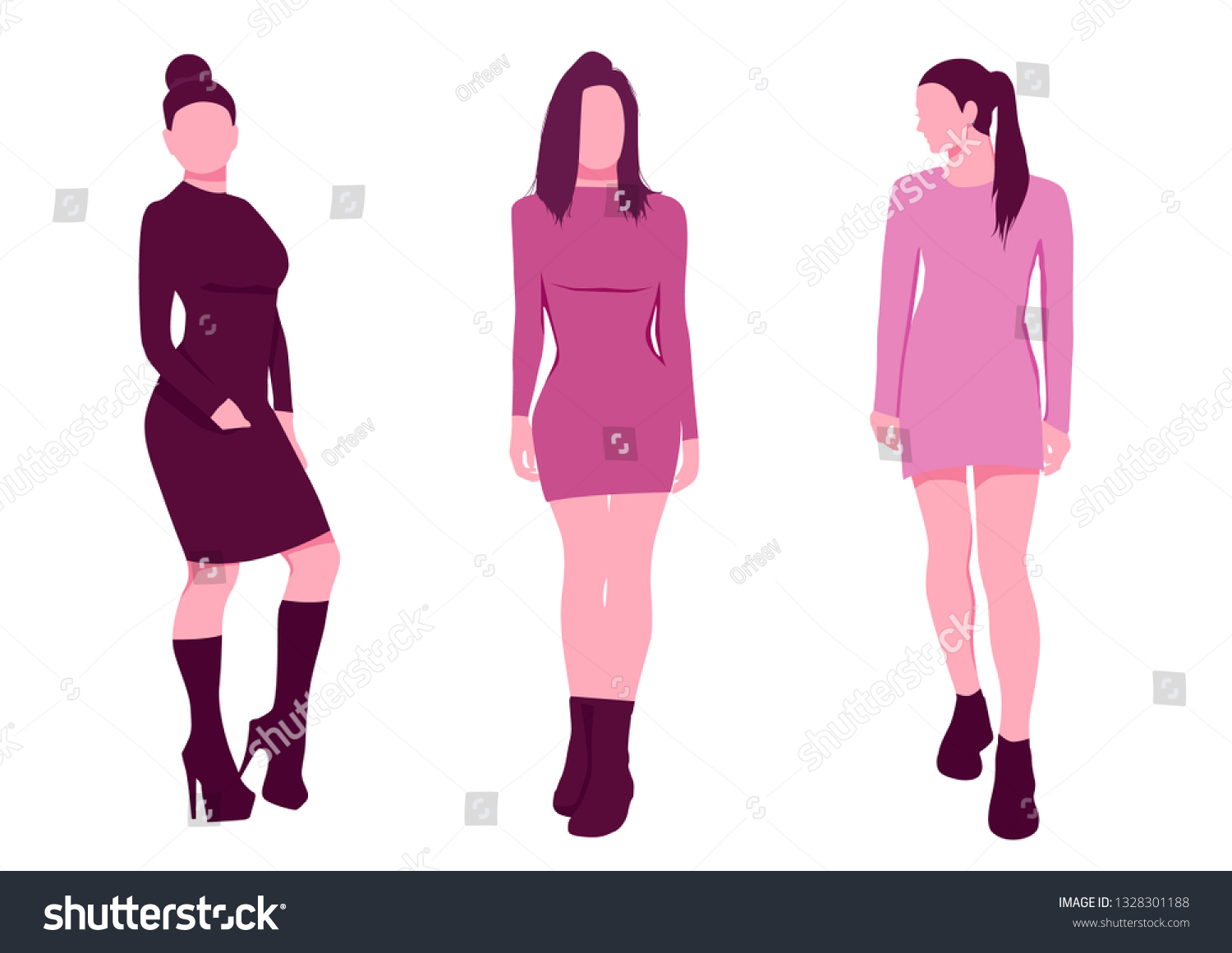 Sexy Woman Silhouettes Short Dresses Pink Stock Vector Royalty Free