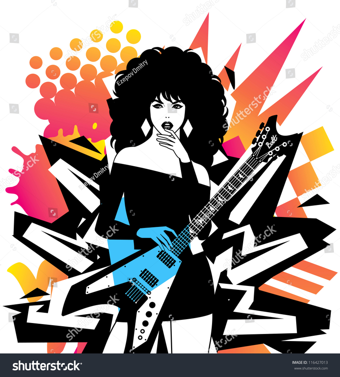stock vector woman with guitar