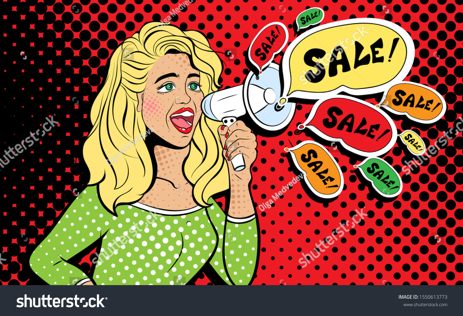 Sexy Young Woman Open Mouth Megaphone Stock Vector Royalty Free