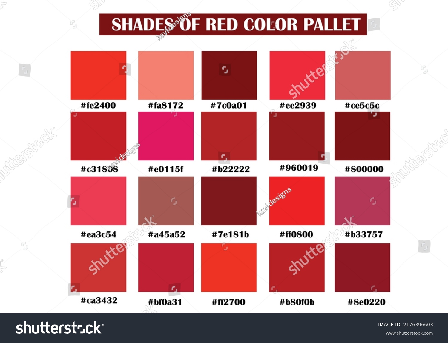 Shades Red Color Palette Rgb Hex Stock Vector (Royalty Free) 2176396603 ...