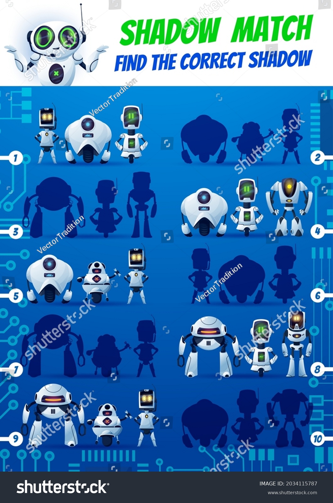 Shadow Match Kids Game Funny Robots Stock Vector Royalty Free Shadow Match Kids Game Funny Robots Stock Vector Royalty Free