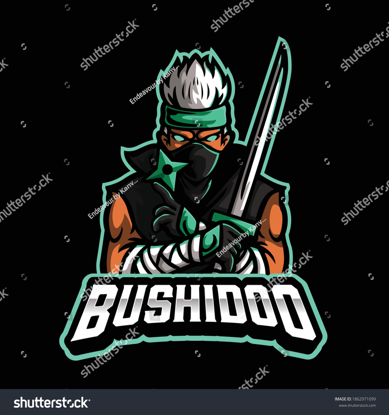 Shadow Ninja Holding Sword Mascot Logo Stock Vector (Royalty Free ...