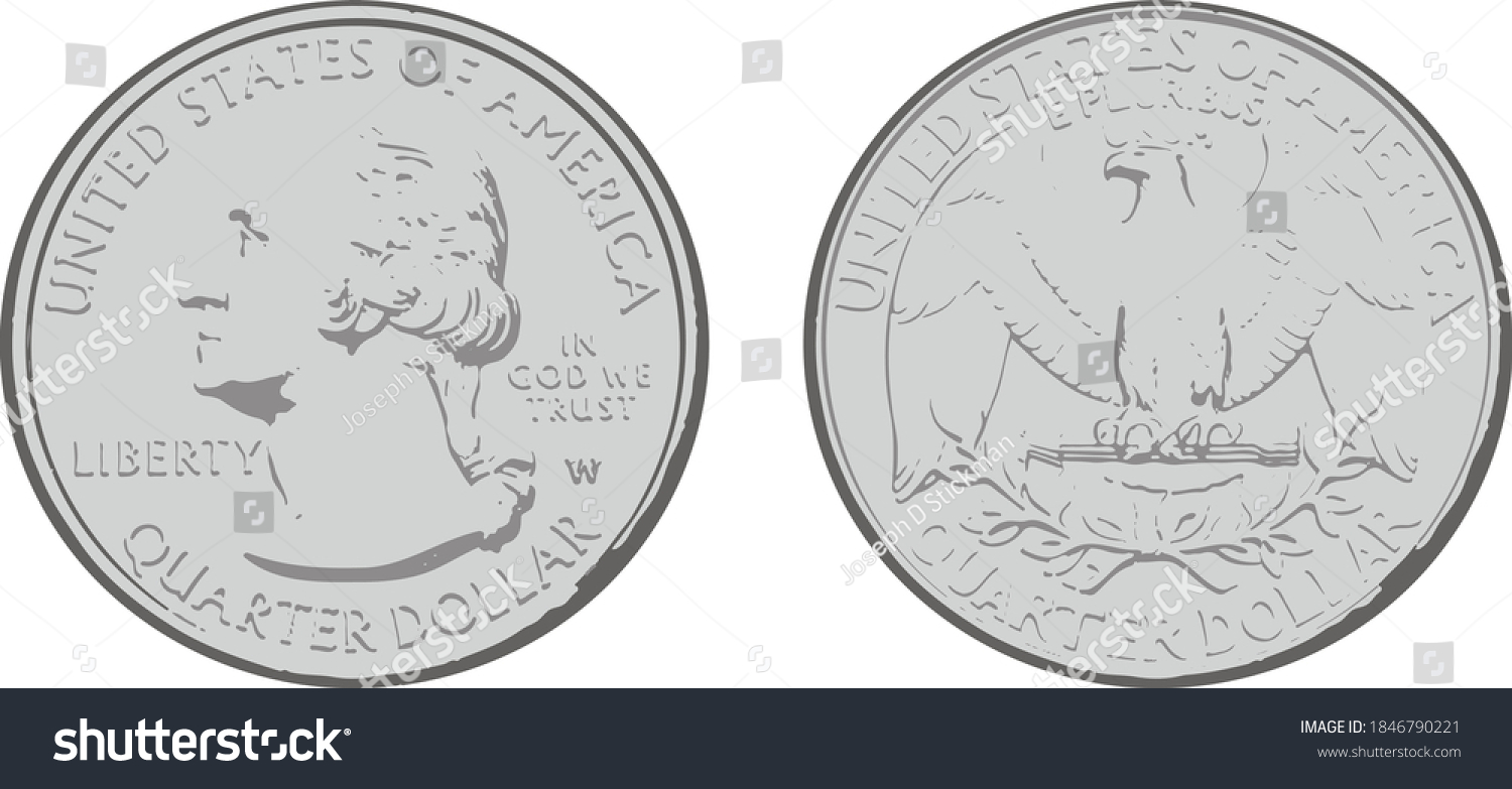 SVG of Shadowed illustration of United States quarter dollar coin, two color silver gray. Illustrator eps vector graphic design. svg