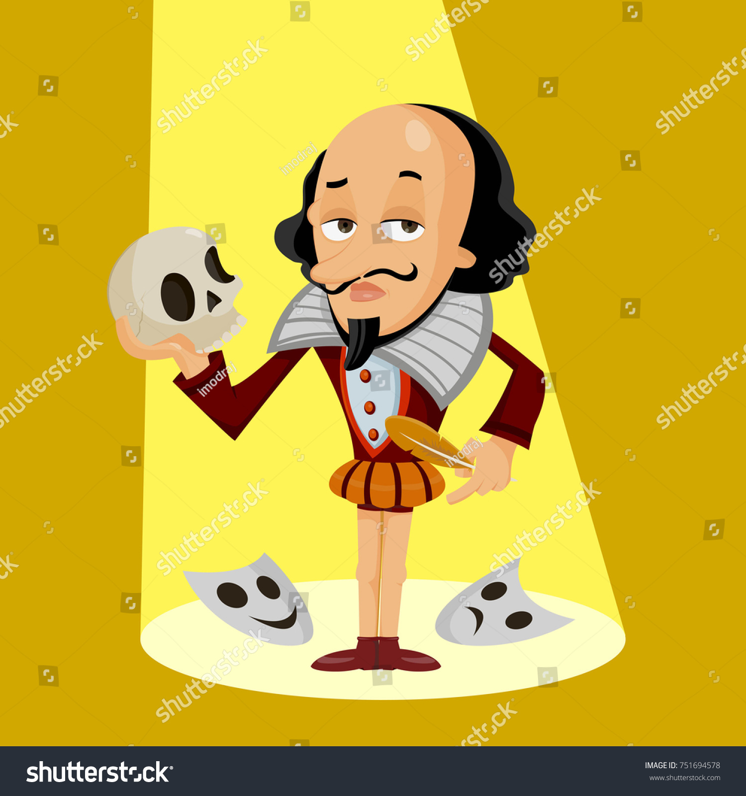 シェイクスピア 頭蓋骨 主なオブジェクト 背景が異なるレイヤーに配置され 編集が容易な シェイクスピアの面白いキャラクターのベクターイラスト のベクター画像素材 ロイヤリティフリー