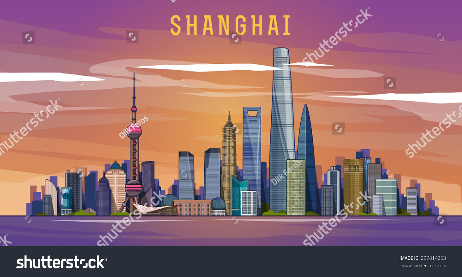 Shanghai Skyline Vector Illustration Shanghai Skyline Stock Vector ...