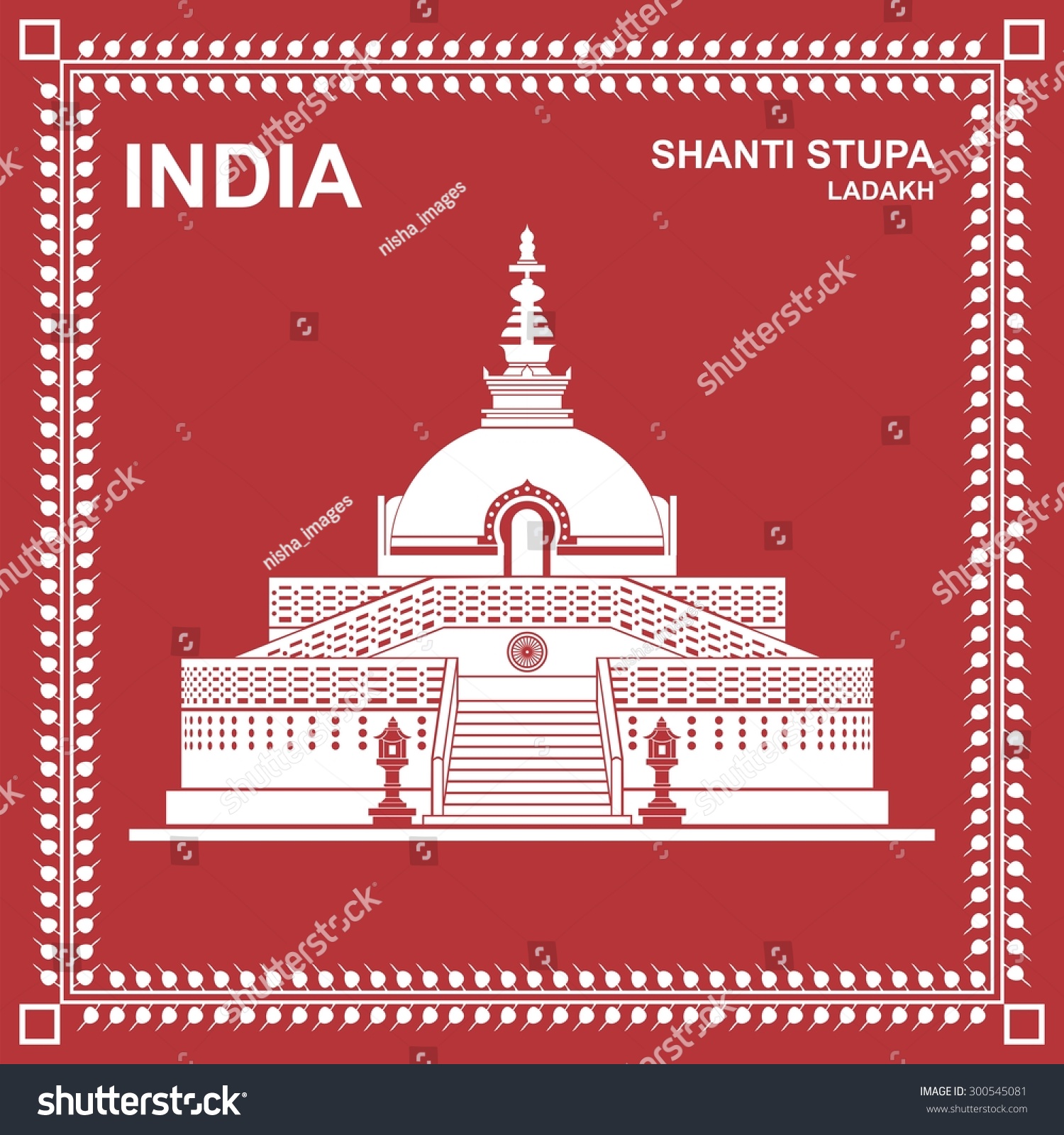 Shanti Stupa Ladakh India Stock Vector (Royalty Free) 300545081 ...