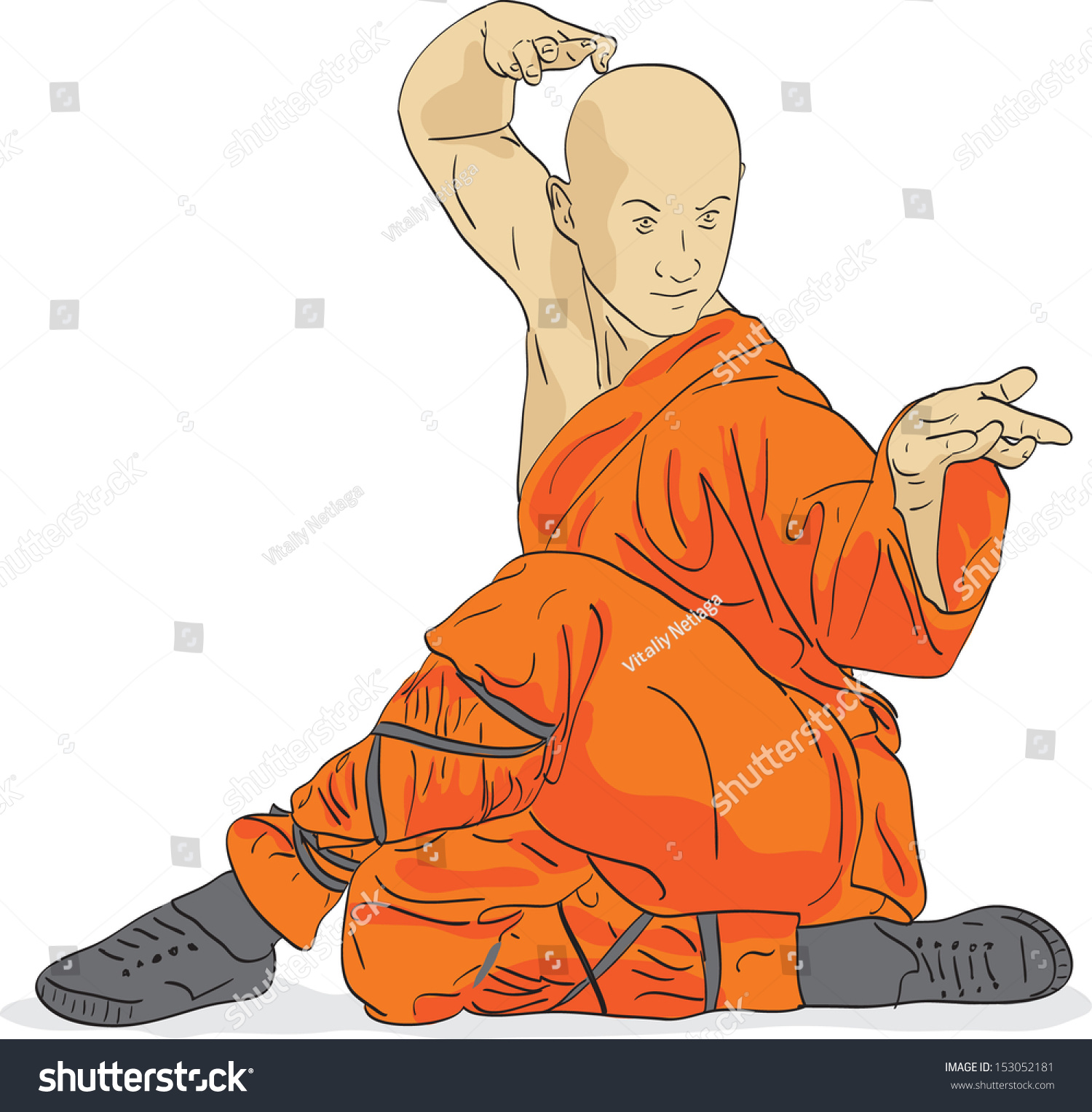 Shaolin Warrior Monk Vector Illustration Stock Vector (Royalty Free ...