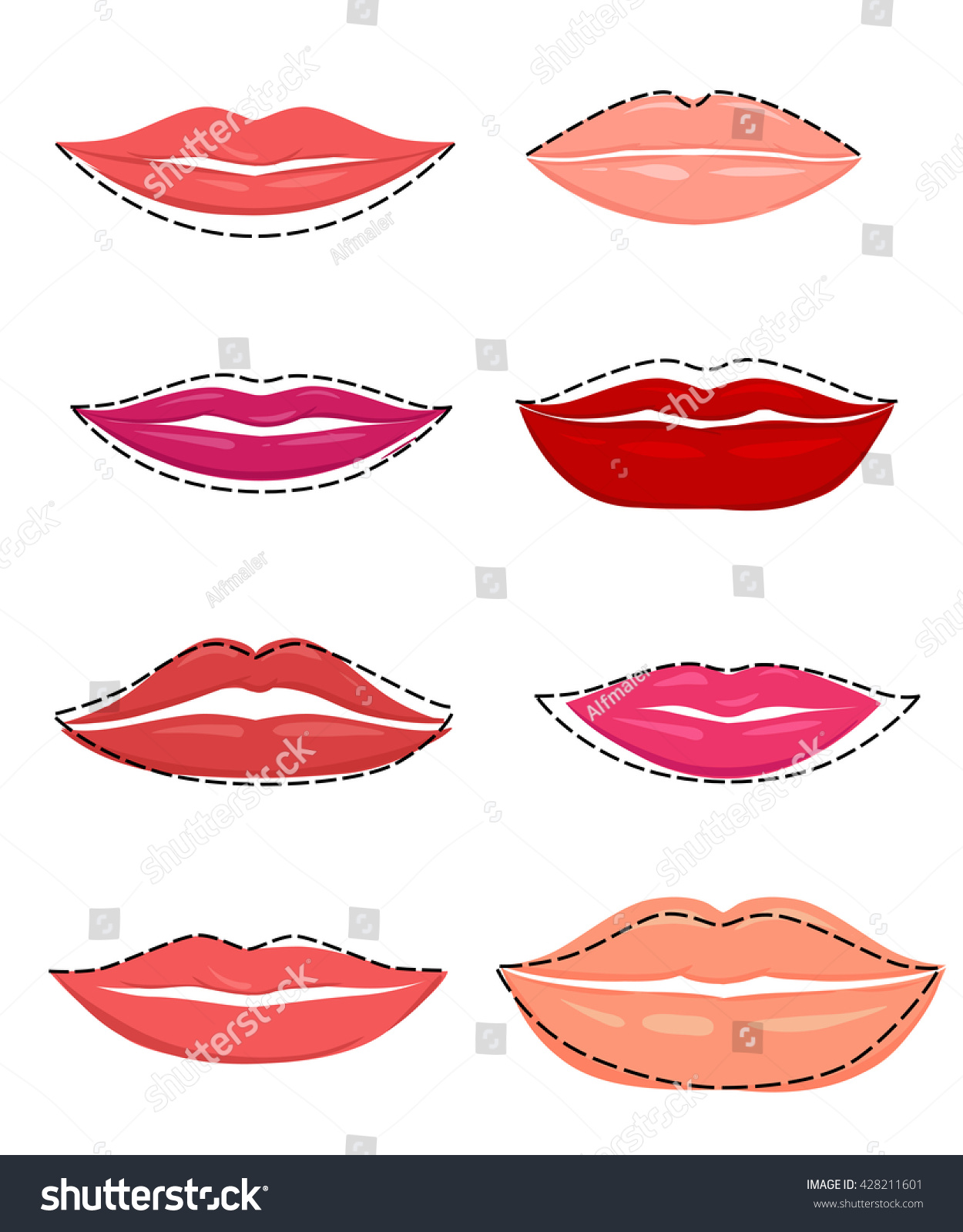 Shapes Lips Set Vector Pink Lips Stock Vector (Royalty Free) 428211601 ...