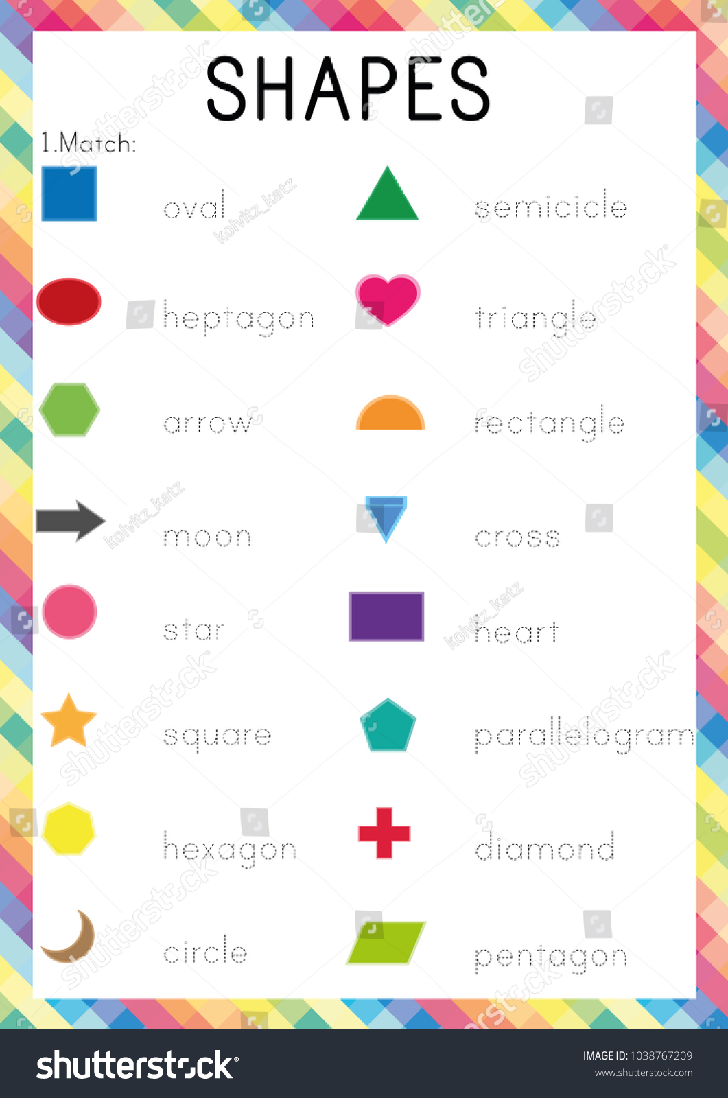 shapes worksheet learning english young learners stock vector royalty free 1038767209 shutterstock