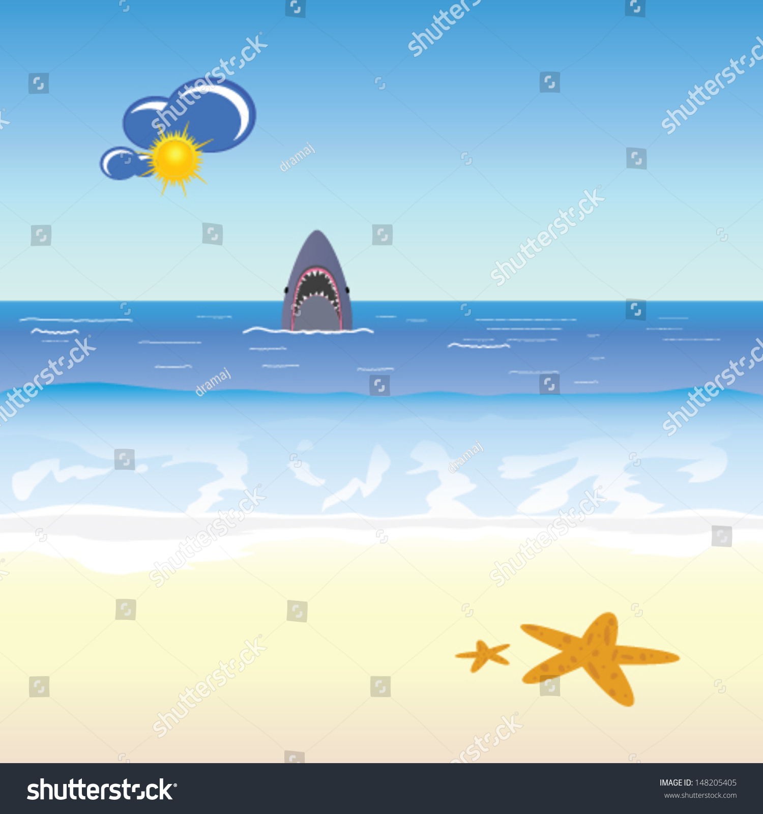 Shark Beach Vector Illustration Stock Vector (Royalty Free) 148205405