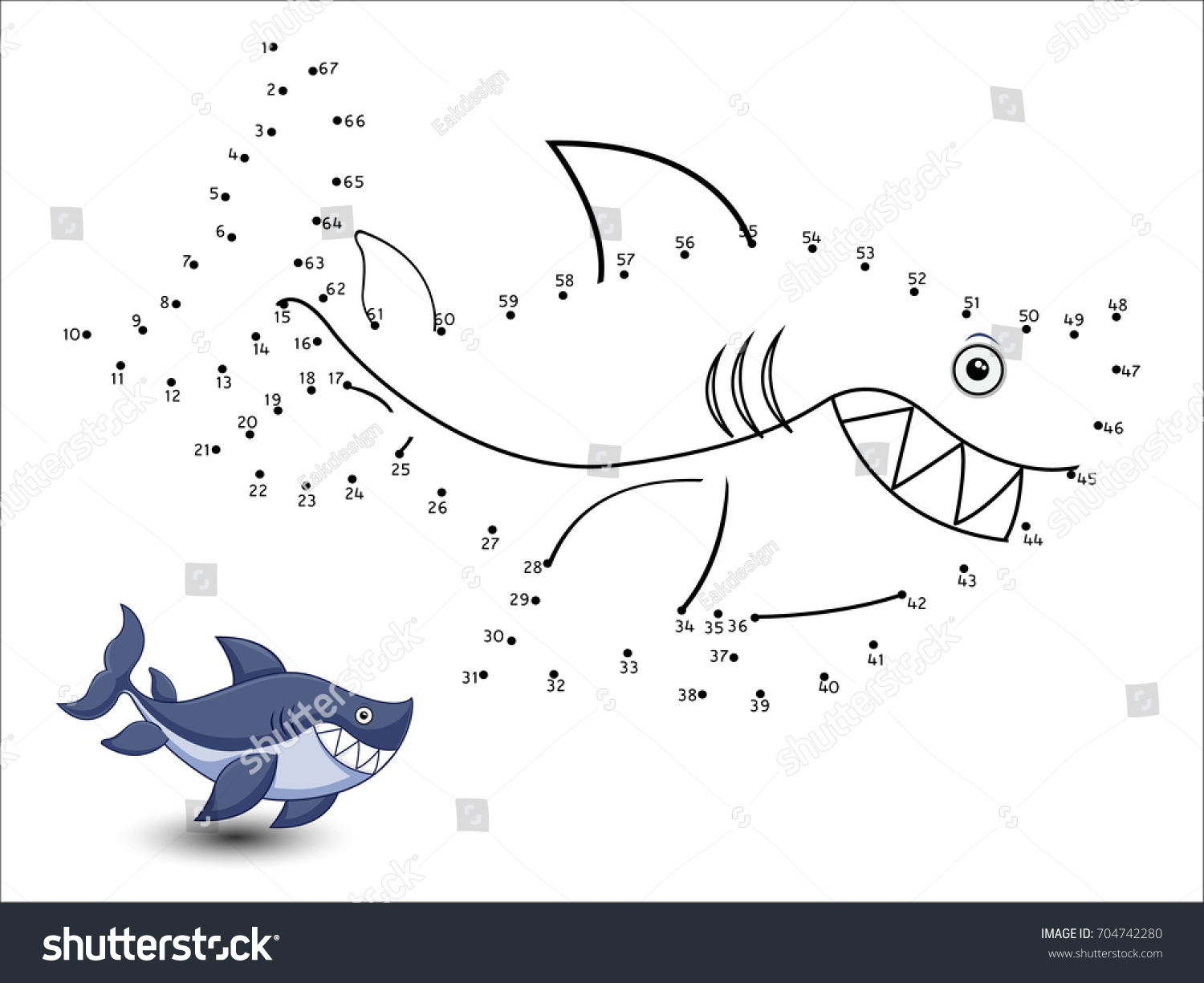 Shark Cartoon Connect The Dots And Color Stock Vector   Illustration Of