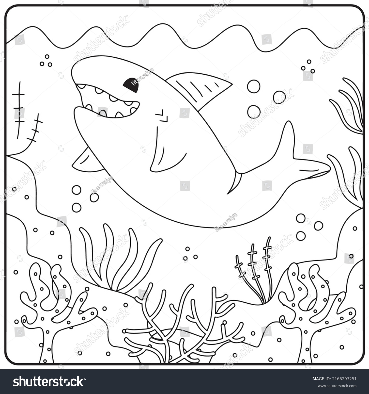 Shark Coloring Pages Kids Stock Vector (Royalty Free) 2166293251 ...