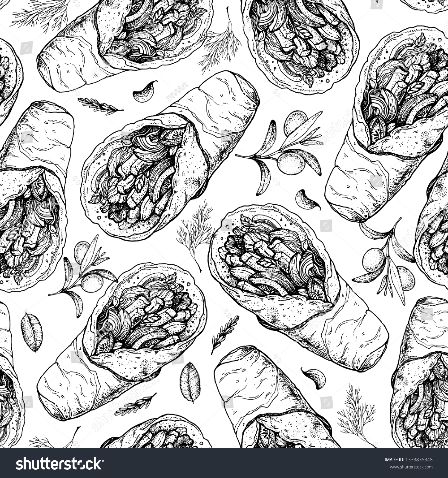 Shawarma Sandwich Seamless Pattern Packaging Sketch Stock Vector ...