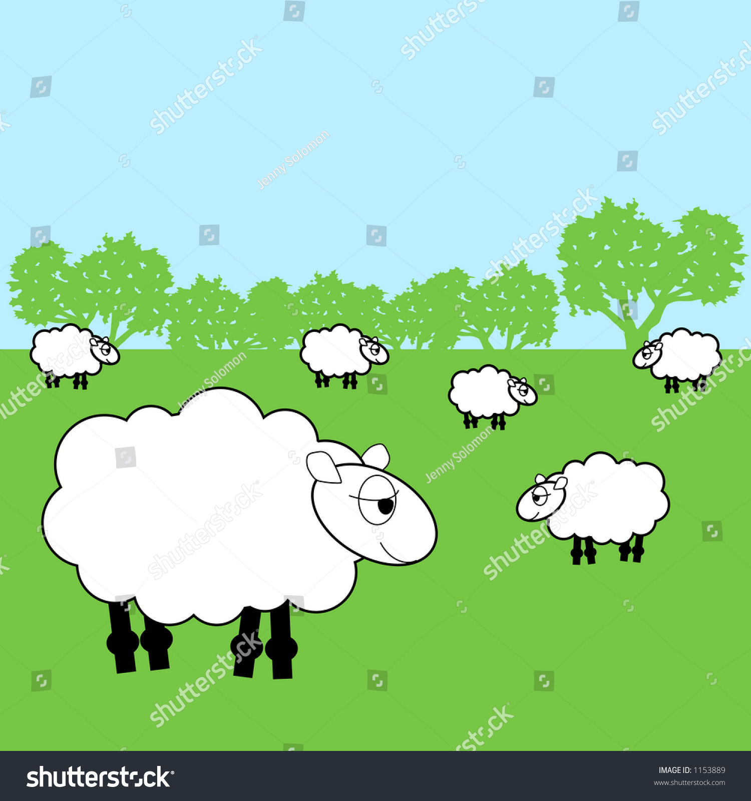 Sheep In A Field Stock Vector Illustration 1153889 : Shutterstock