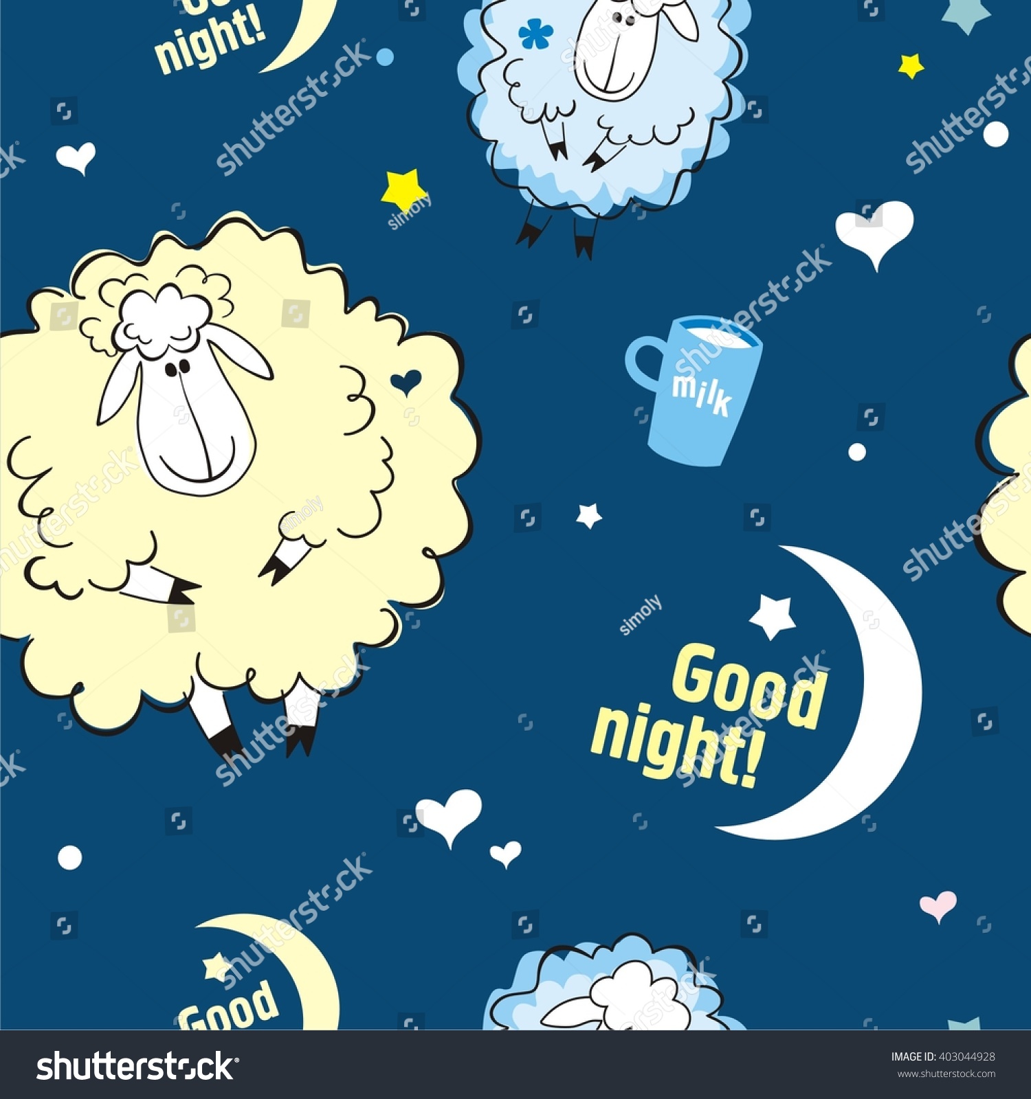Sheep on clouds good night Cute cartoon childish seamless pattern in vector