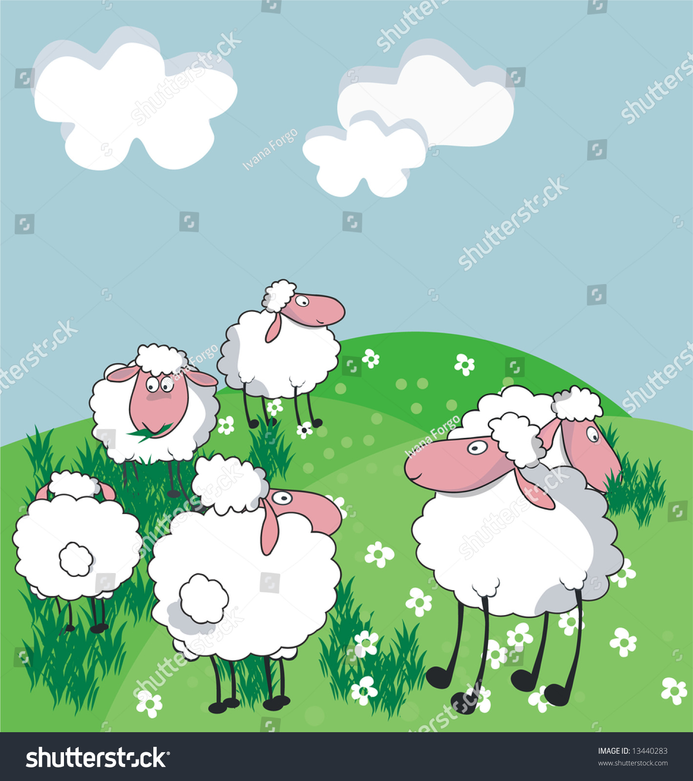 Sheeps In Field Stock Vector Illustration 13440283 : Shutterstock