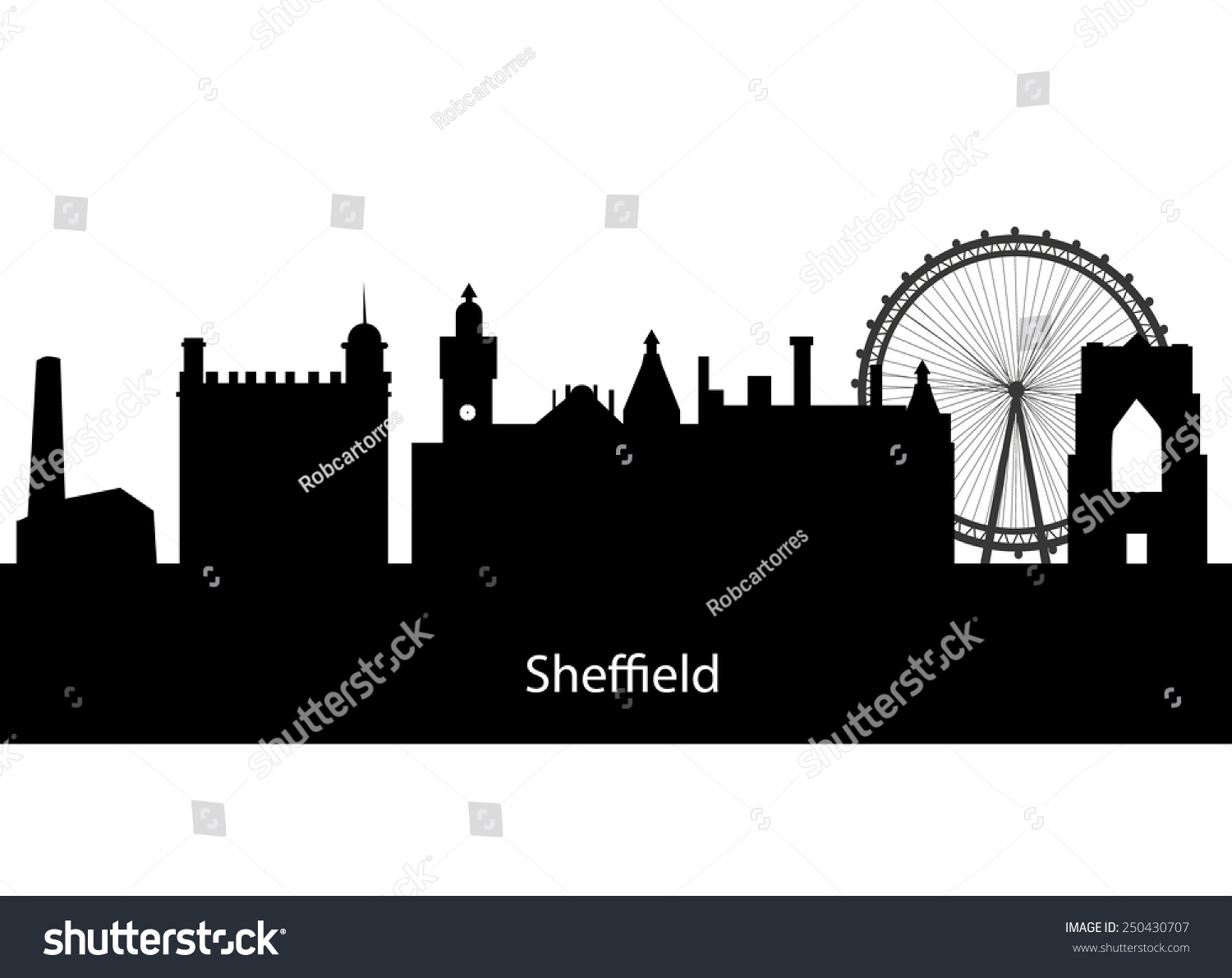 Sheffield England Skyline Detailed Vector Silhouette 스톡 벡터(로열티 프리