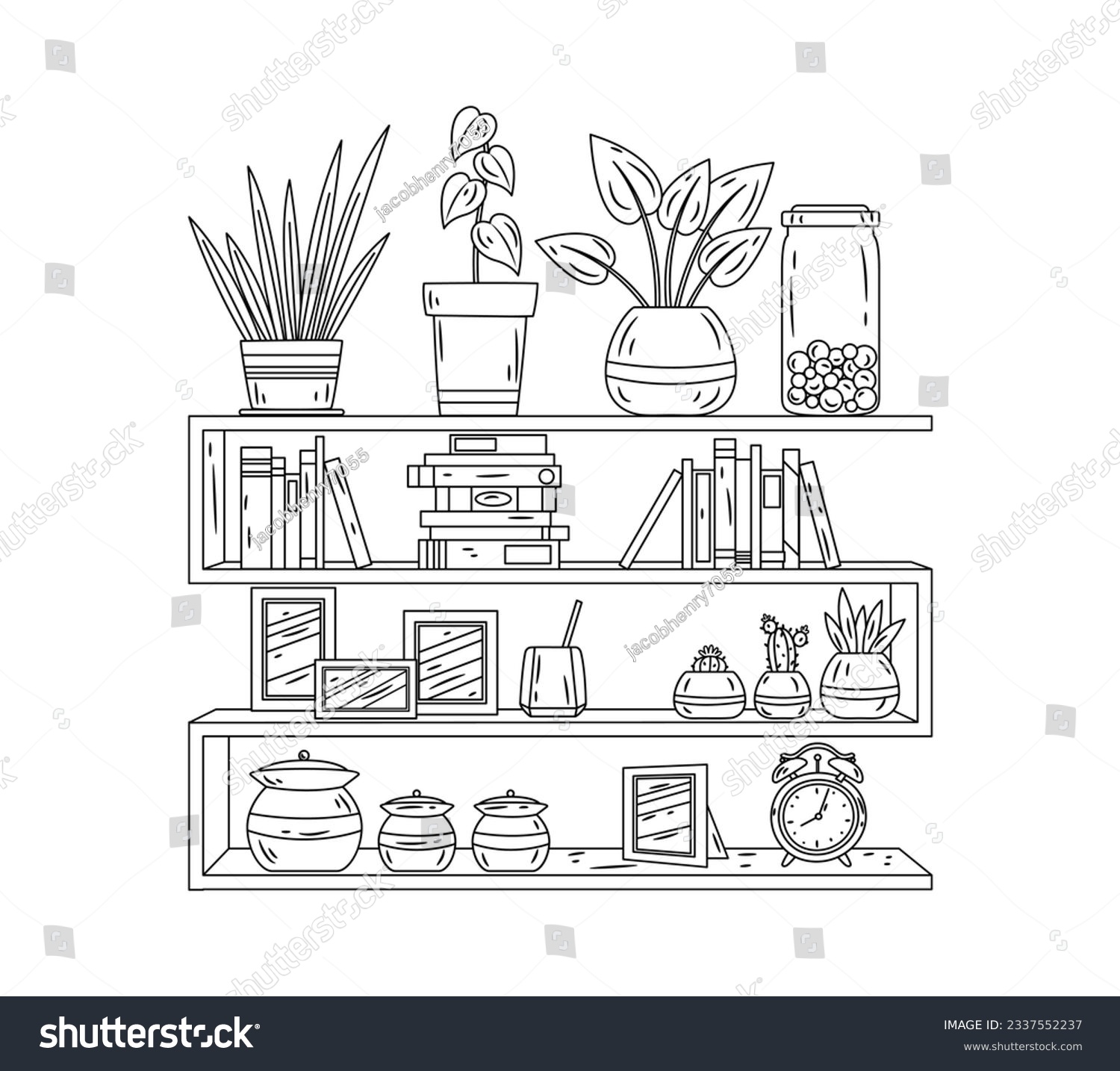 recommend clip art: shelf outline illustration. Book shelf. Vector illustration. isolated on white background. Hand drawn sketch of shelves. Home Interior design elements. Interior furniture. Simple bookshelf. wall shelf