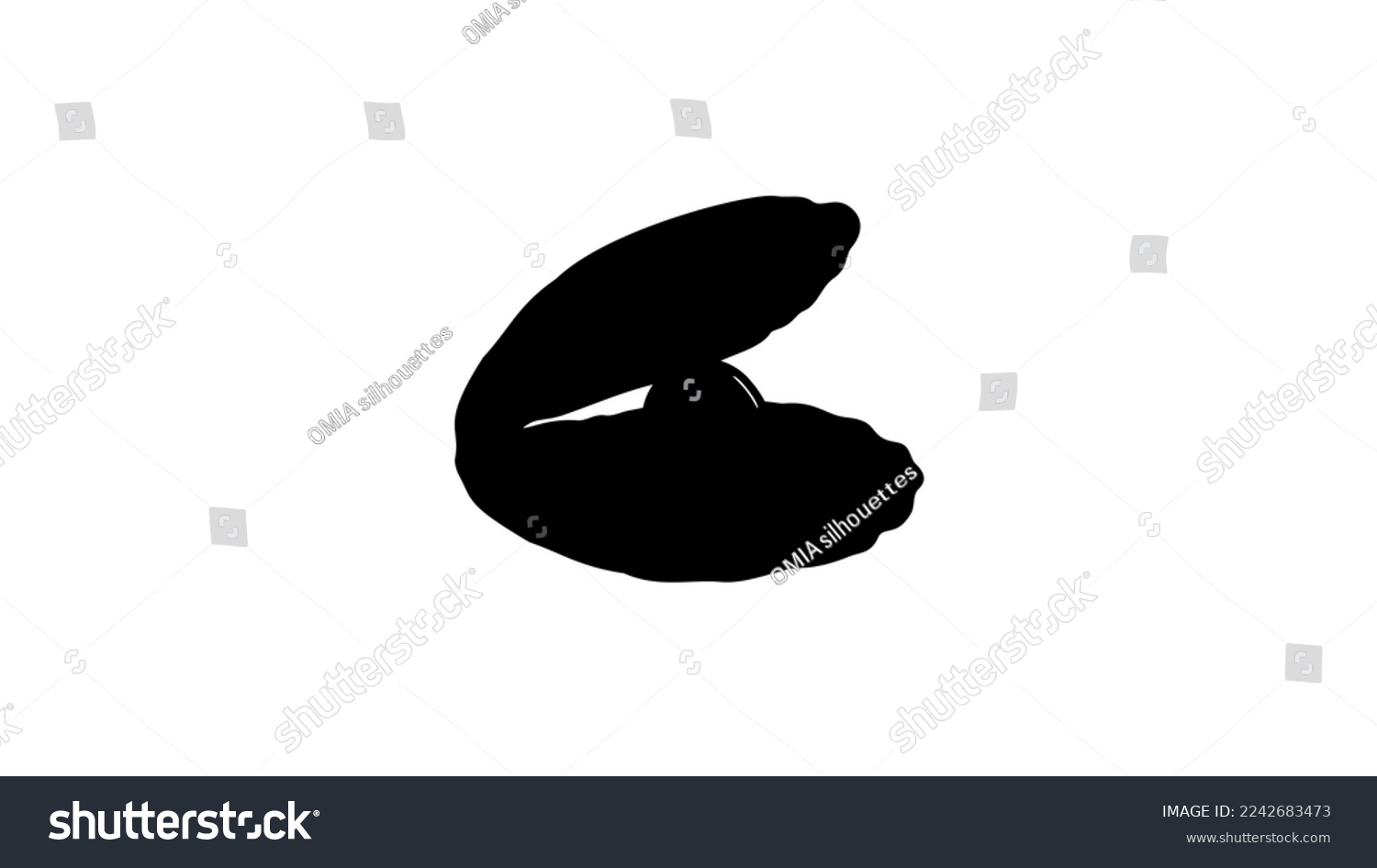 black oyster silhouette, open, on white background clip art preview