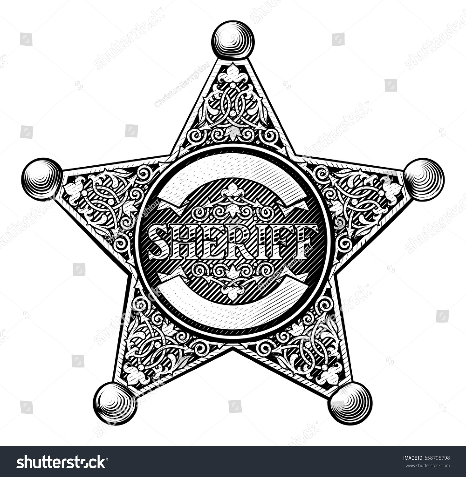 SVG of Sheriff badge star in a vintage etched engraved style svg