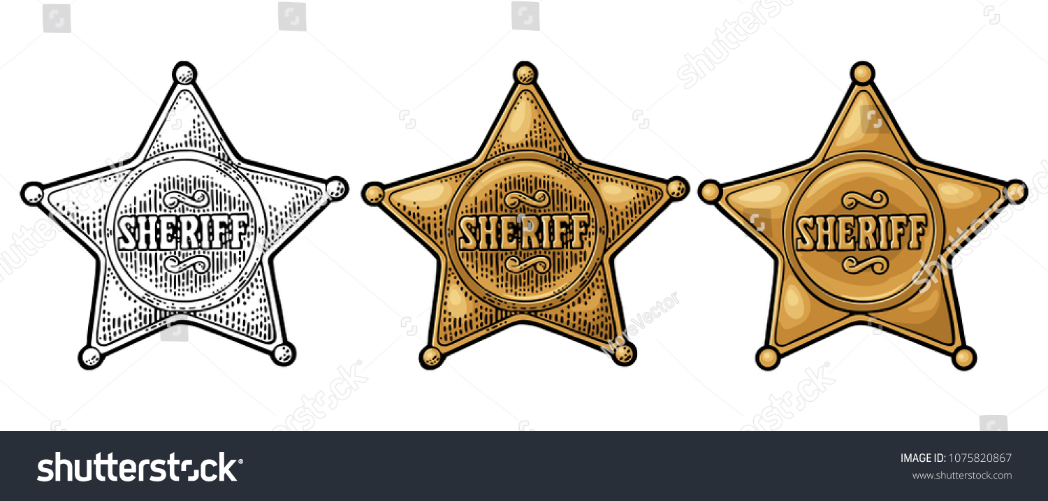 SVG of Sheriff star. Vintage color vector engraving illustration for western poster, web, police badge. Isolated on white background. svg