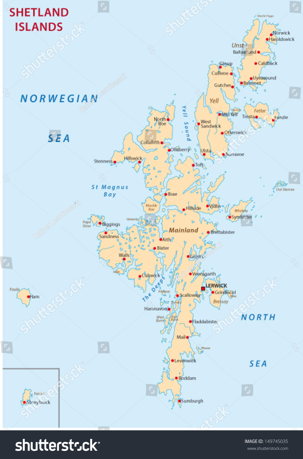 Detailed Map Of Shetland Islands Shetland Islands Map Stock Vector (Royalty Free) 149745035 | Shutterstock