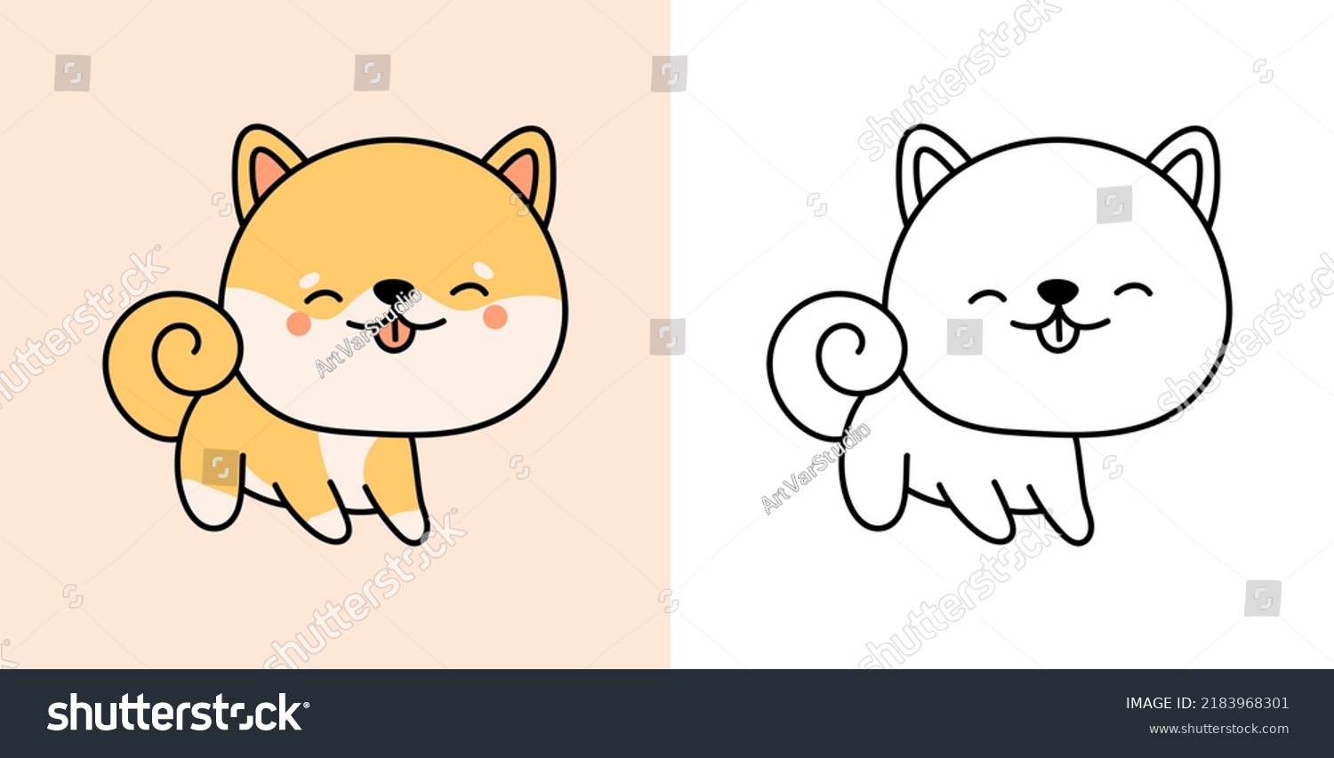 SVG of Shiba Inu Clipart Multicolored and Black and White.  Beautiful Clip Art Shiba Dog. Vector Illustration of a Kawaii Shiba Inu Puppy for Prints for Clothes, Stickers, Baby Shower, Coloring Pages.
 svg
